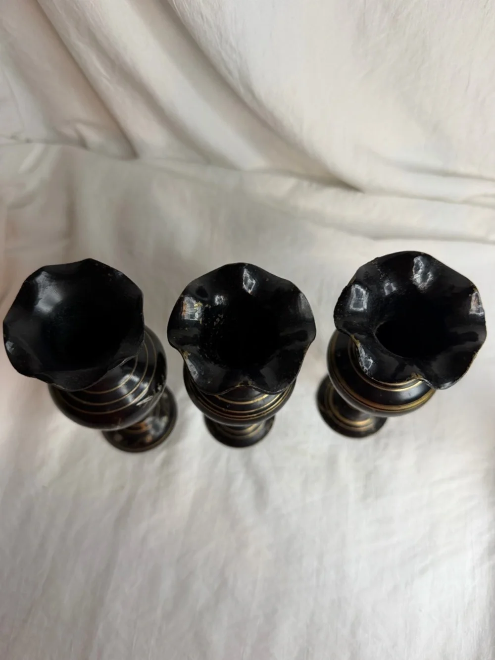 Vintage Hand-Etched Brass Bud Vases - Set of 3